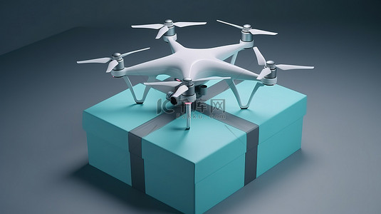 礼品盒起飞 3d 无人机携带礼物的渲染
