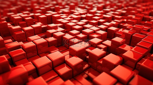 充满活力的红色抽象背景的立体派风格 3D 渲染