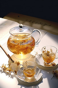 花茶茶背景图片_茶中含有干花和表面的花