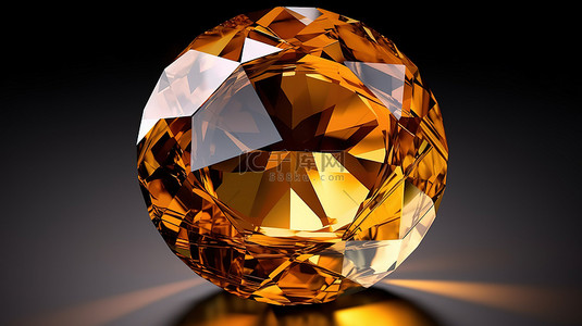 爱情水晶背景图片_圆形黄水晶宝石的 3d 渲染