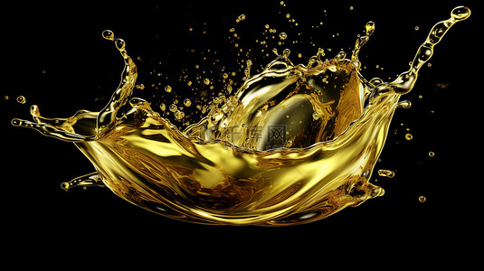 油果油背景图片_黑色背景上橄榄油飞溅的动态 3D 插图