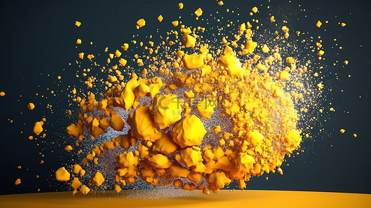 金色粒子的爆发工作室仍然带有漂浮的球体，描绘了 3D 创建的敏捷性和化妆