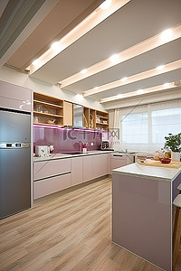 厨房配有木地板和不锈钢冰箱