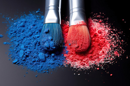 刷蓝色背景图片_2支刷子和一红一蓝的化妆粉