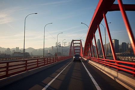 开车景象背景图片_开车过韩国的一座桥