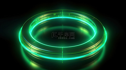 辐射霓虹绿激光圈的 3D 渲染