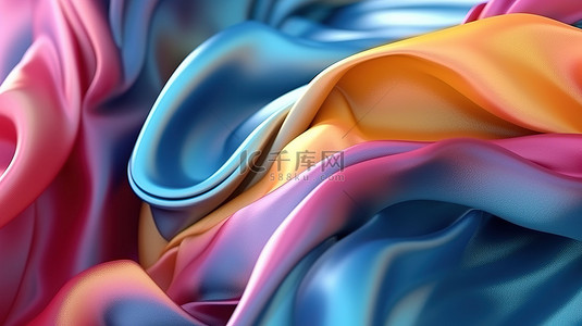 螺旋织物抽象扭曲形状的 3D 渲染艺术作品
