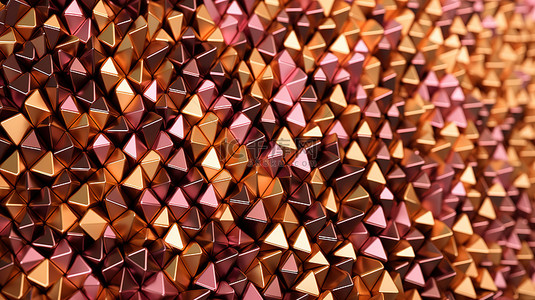 抽象背景 3d 渲染棕色粉红色和金色的金属三角形，用于现代艺术概念