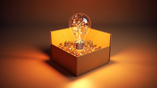 创新的 3D 渲染一个带有灯泡的盒子，鼓励超越传统限制的思考