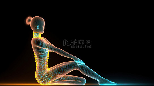 女性 3D 模型的瑜伽姿势突出脊柱