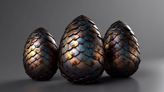 小龙坎地铁背景图片_未出生的龙三重奏 3d 渲染龙蛋在灰色背景上