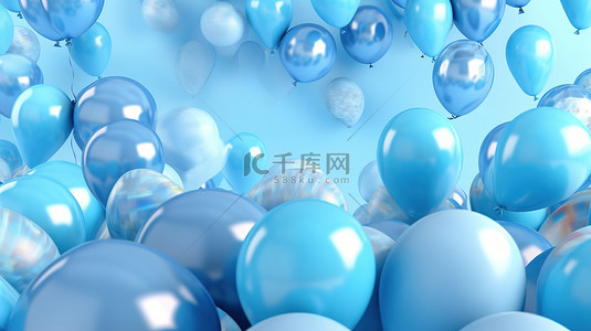 生日快乐蓝色背景背景图片_节日蓝色背景下逼真的蓝色气球的 3D 渲染