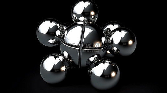 圆圈十字背景图片_抽象环圈中的铬金属球，带有十字帽，黑色背景 3D 渲染图像