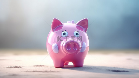 3D 渲染中可爱的猪形存钱罐