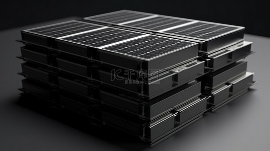 科技生态背景图片_3d 渲染图中堆叠的太阳能电池板