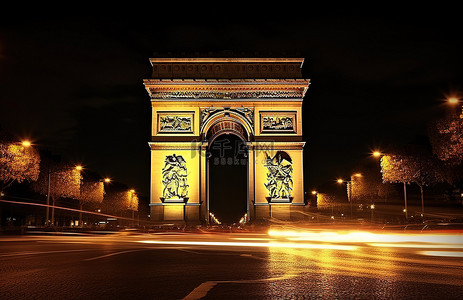 欧洲背景图片_巴黎凯旋门之夜