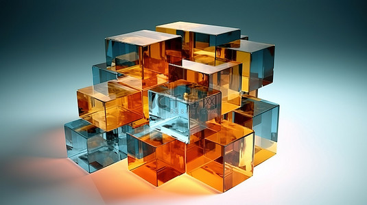 由立方体制成的最小抽象玻璃雕塑的时尚 3D 渲染