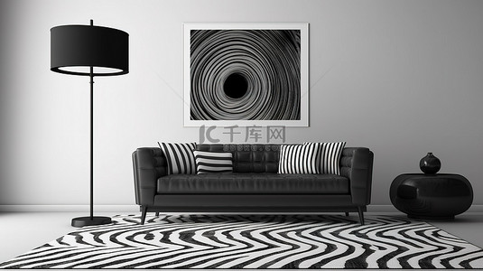 地毯地板背景图片_现代单色设计，具有艺术照明现代沙发和 3D 渲染的纹理地毯