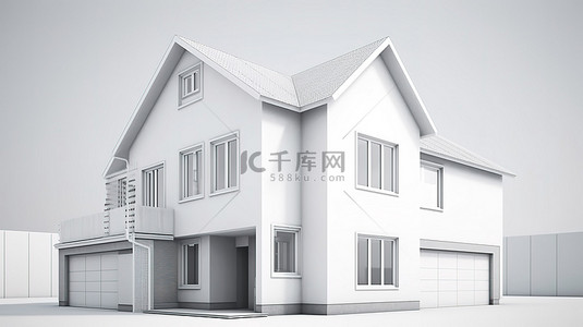 白色背景下的 3d 渲染中的白色两层楼房屋