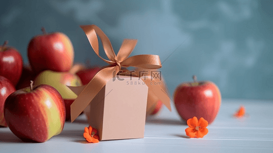 女老师卡通背景图片_教师节红苹果礼物盒背景