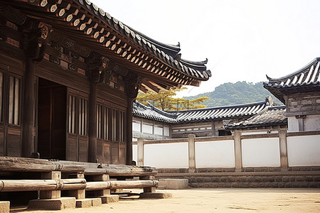 典型韩国村庄的小型木制拱形结构