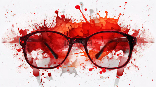 眼睛眼镜背景图片_眼镜上的污点形状的红色油漆污渍 3d 渲染
