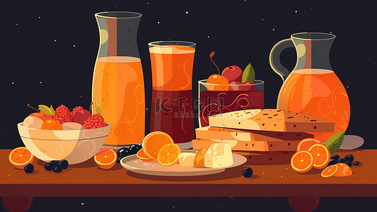 创意水果插画背景图片_食物水果美食瓶子