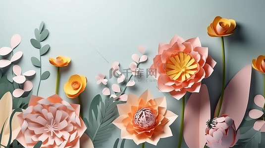由 3D 渲染制作而成的华丽春天花朵