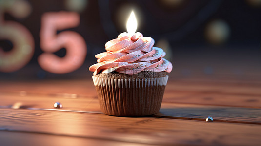 生日庆祝生日快乐背景图片_65 岁生日庆祝活动的纸杯蛋糕 3d 渲染