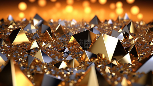 华丽科技背景背景图片_3d 渲染的金色背景中华丽的三角形和水晶设计