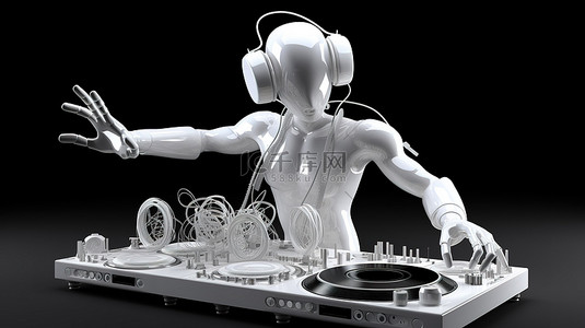 夜店夜店背景图片_3D 白色 DJ 手中的搅拌机