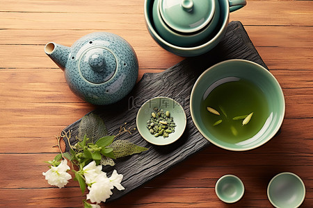 陈年绿茶背景图片_木桌上的一些绿茶