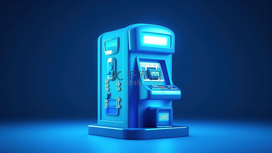 取款机卡通背景图片_具有商业技术概念的蓝色卡通风格 ATM 存款机的双色调 3D 渲染