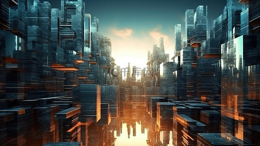 数字化大都市 未来城市的令人惊叹的 3D 分形设计
