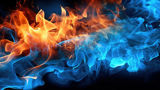 锅的汤在篝火旁背景图片_3d 蓝色火焰在运动中