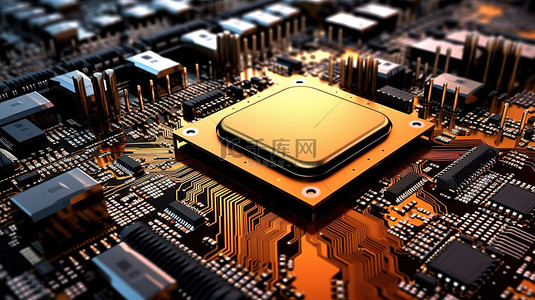芯片电路板背景图片_抽象 3d 渲染微芯片电路板与 cpu 处理器