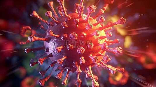 用于医疗和科学目的的冠状病毒 Delta 变体的 3D 渲染