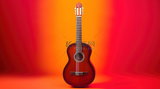 西班牙吉他背景图片_红色背景与 3d 描绘的古典吉他
