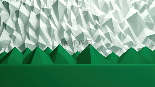 绿色背景与图案设计中白色峰的 3D 渲染