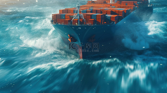 海上商务特写 3D 渲染货船或油轮在海水中移动