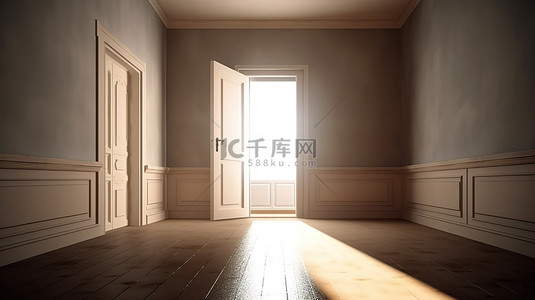 一个空房间，门开着，作为 3d 渲染