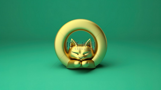 福尔图纳金猫符号与潮水绿色背景 3D 渲染的猫的社交媒体图标