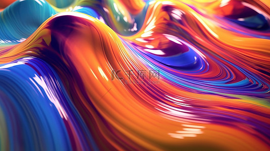 流动的油背景图片_充满活力的流体艺术作品，带有流动的丝带飞溅和光芒 3D 生成的图形