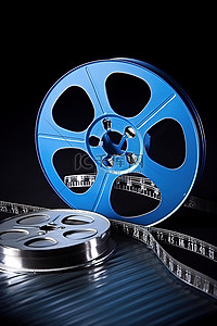 电影文化背景图片_电影胶卷和蓝色拍板位于电影隔板的顶部
