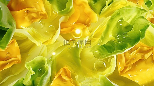 抽象背景 3D 插图和渲染上华丽的黄色液体沙拉