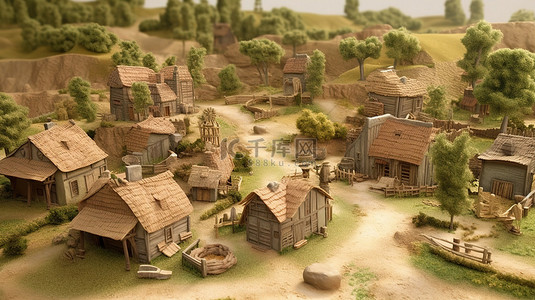 为迷人村庄的 3D 景观建模