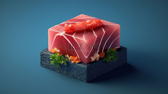 3d 方形金枪鱼寿司的等距概念