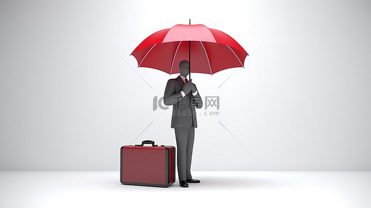 平衡卡通背景图片_白色背景 3d 商人与公文包伞保持平衡