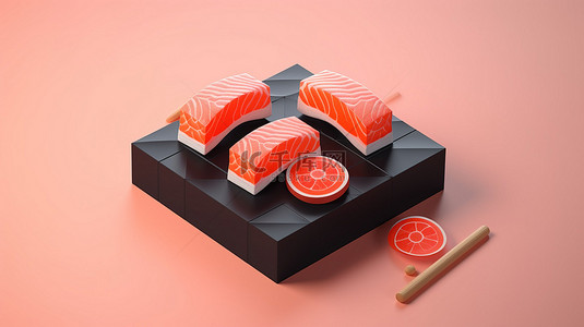 菜单设计背景图片_3d 方形三文鱼寿司的等距设计