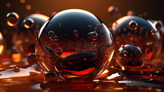3d 渲染背景中的抽象球体和液体